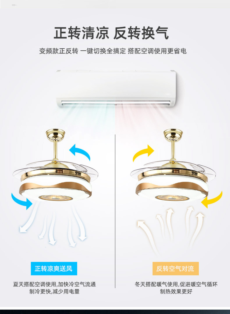Factory Direct Retractable Ceiling Fans with Lights and Remote Blue/tooth Music Dimmable 3CCT Reversible BLDC Motor for Bedroom