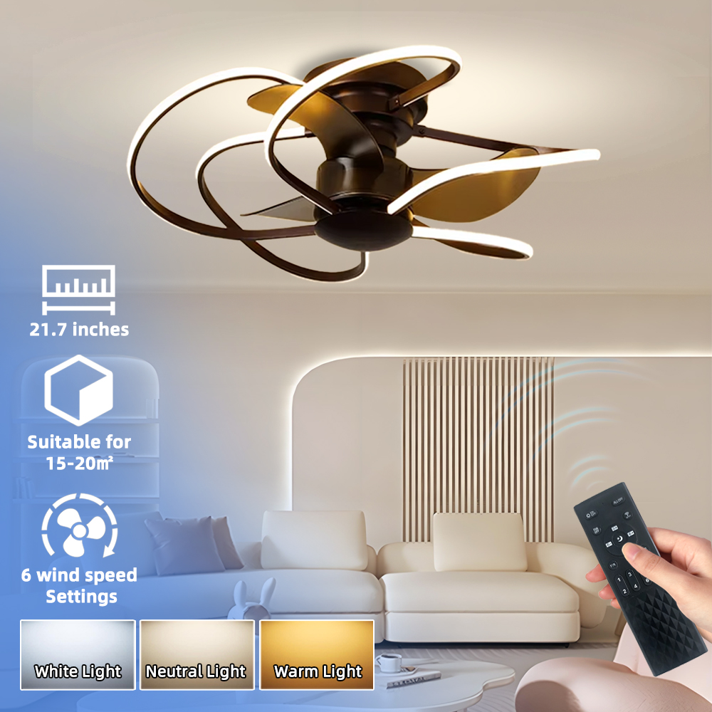 China Made 50W Modern LED Plastic Indoor Ceiling Fans with Lights Reversible &amp; Remote Control for Bedroom Indoor Decoration