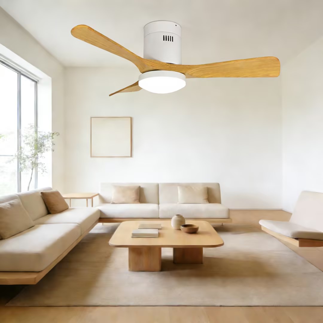 Modern Ceiling Fan Light Remote Metal White Finish Quiet DC Motor Dimmable LED Reversible Rotation 3 Blades Minimalist Design