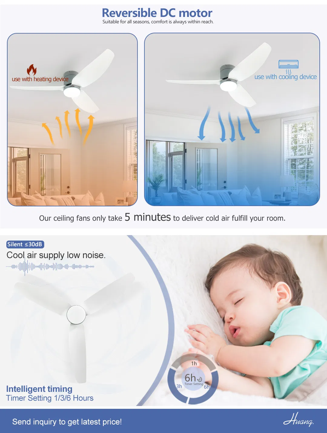 LED Ceiling Fan LED Design ABS Blades Ceiling Fans with 6 Speeds Remote