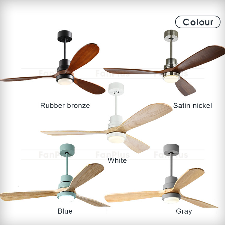 OEM ODM 52 Inch Fans Lamp Metal 3 Solid Wooden Blade Led Remote Control Nordic Modern LED Ceiling Fan With Light