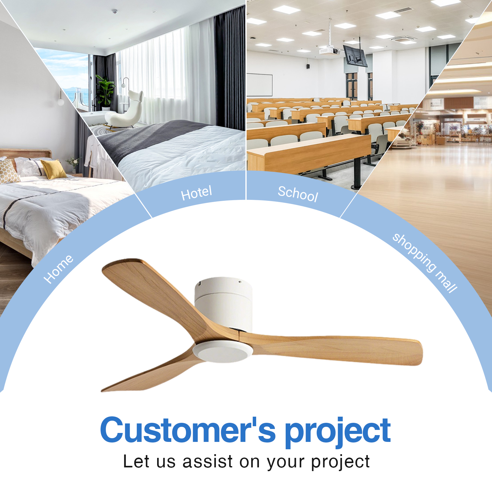60 Inch Large Size Solid Wood Ceiling Fan With DC Motor, Remote Control, And Silent Operation For Home Use