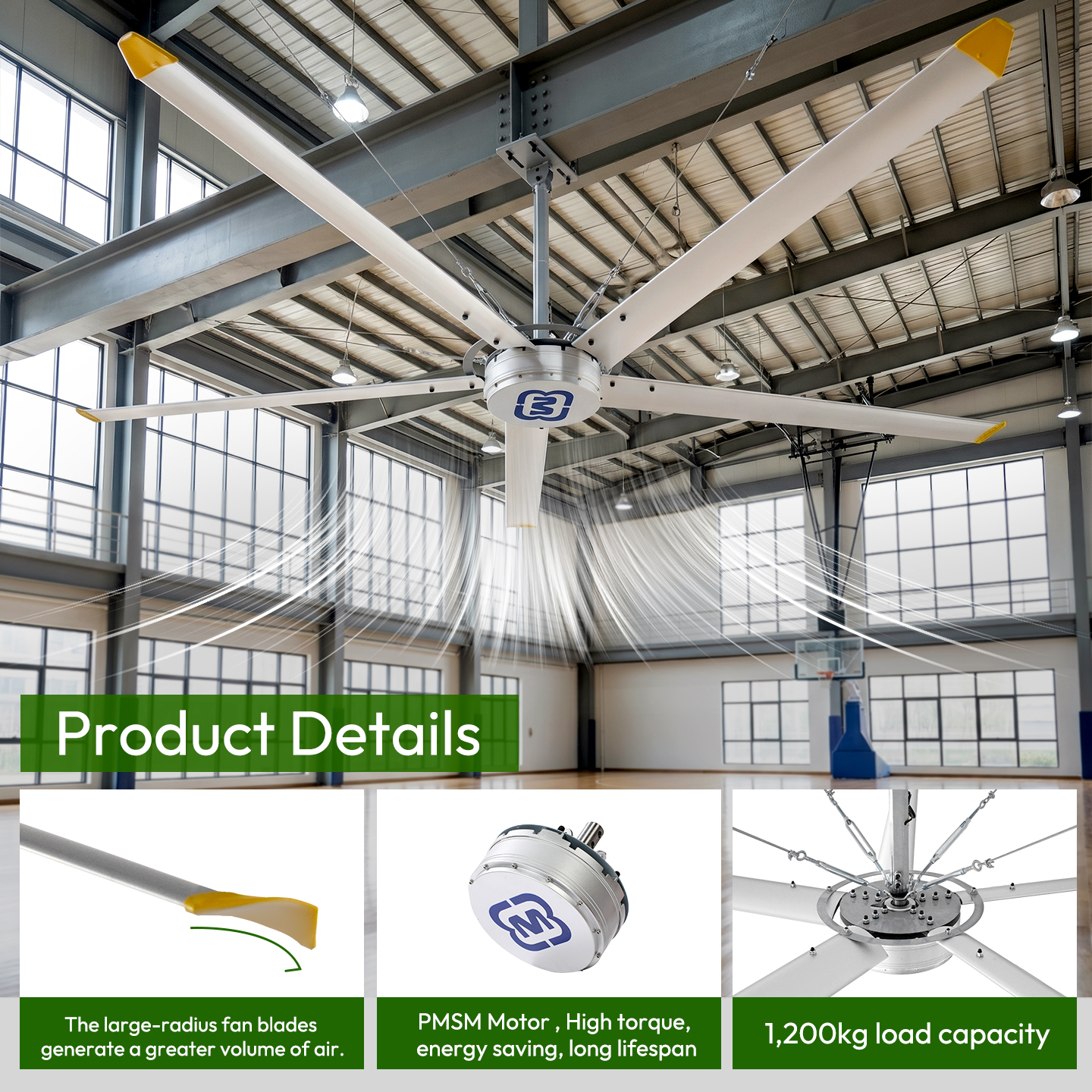 16-24ft HVLS Fan Industrial Giant Ceiling Fan High Volume Low Speed Big Fan Commercial Ventilation For Warehouse,Factory
