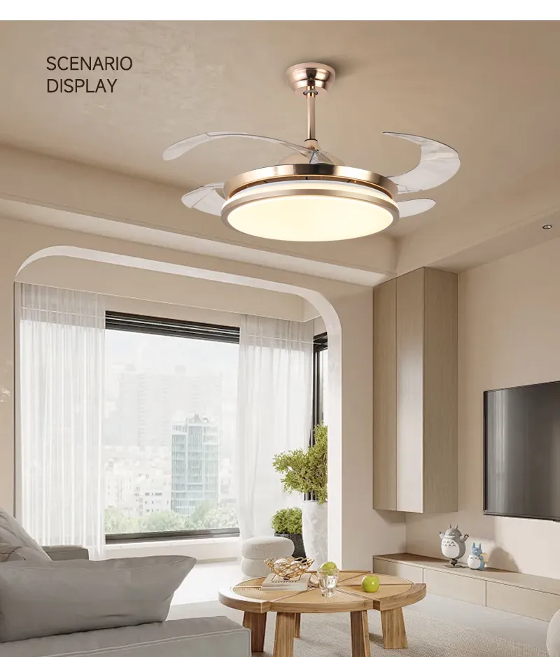 Chandelier Modern Pendant Lights Retractable Invisible LED Ceiling Fan Light with LED Light and Remote Control