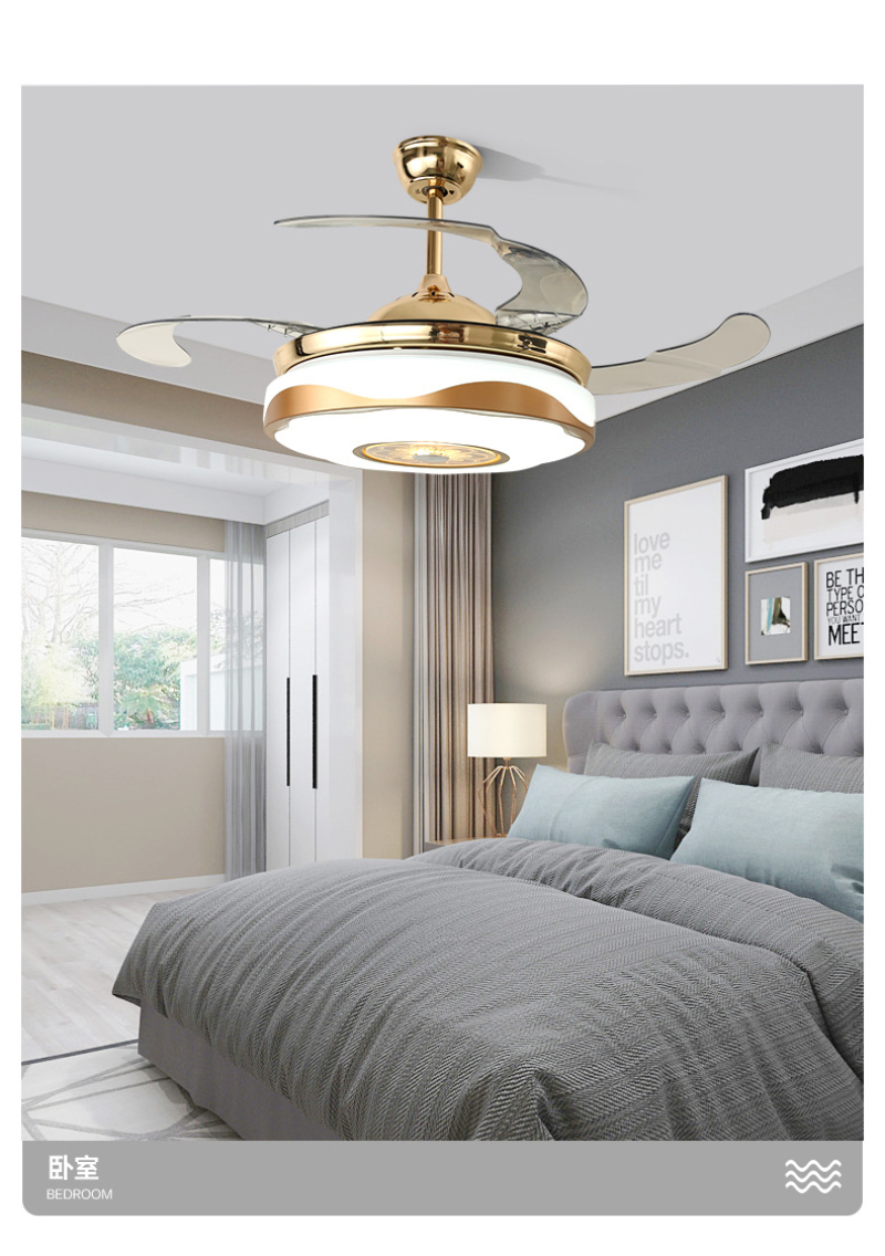 Factory Direct Retractable Ceiling Fans with Lights and Remote Blue/tooth Music Dimmable 3CCT Reversible BLDC Motor for Bedroom