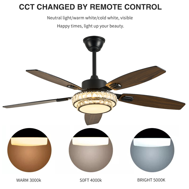 Splint Blade 52 Inch Variable Frequency Fan Light 5 Blades 45w Dc Intelligent Remote Control Ceiling Fan With Light Home
