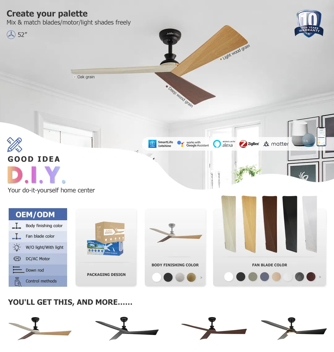 Ceiling Fan Factory OEM D. I. Y ABS Blades Energy Saving Smart Remote Ceiling Fan