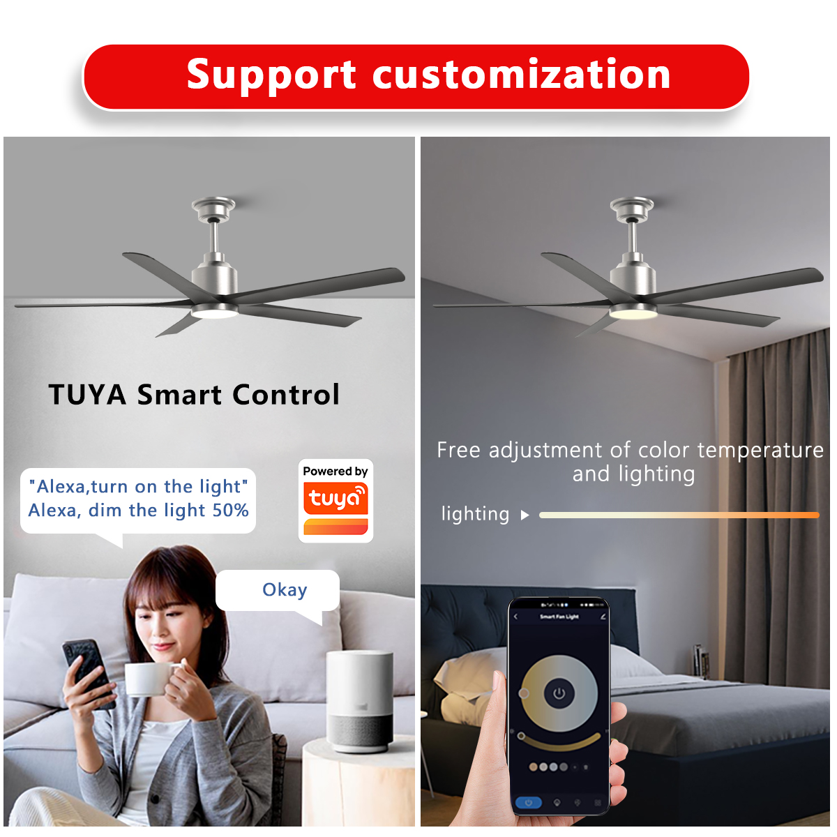 52 Inch Large Industrial Fan and Remote 6 Speed Reversible Quiet DC Motor 6 ABS Blade Modern Ceiling Fan