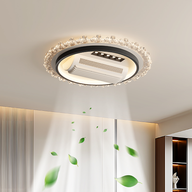 Modern LED Ceiling Fan Light Remote Iron Aluminum Acrylic Ceiling Lamp With Bladeless Silent Fan Hotel Bedroom Living Room Decor