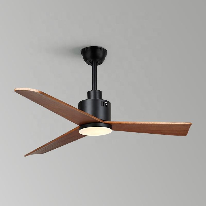 Modern 52 Inch Black Wooden Blade Ceiling Fan with LED Light