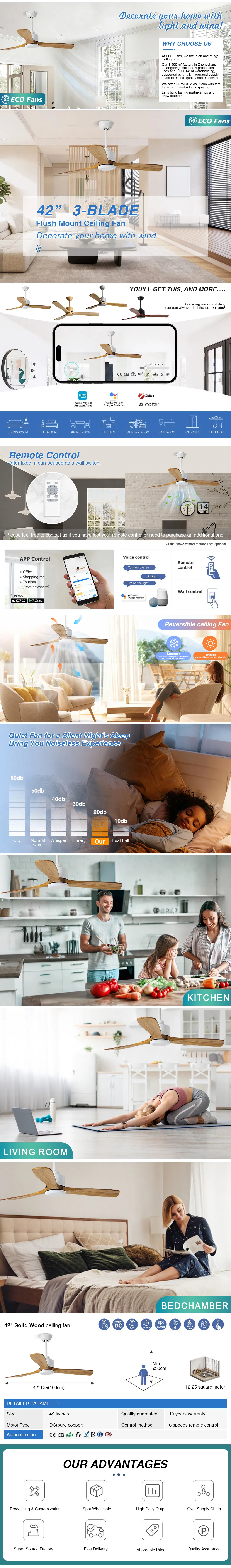 Remote-Controlled Solid Wood Ceiling Fan - White Body & Light Wood Blades, Ideal for Living/Dining Room Cooling