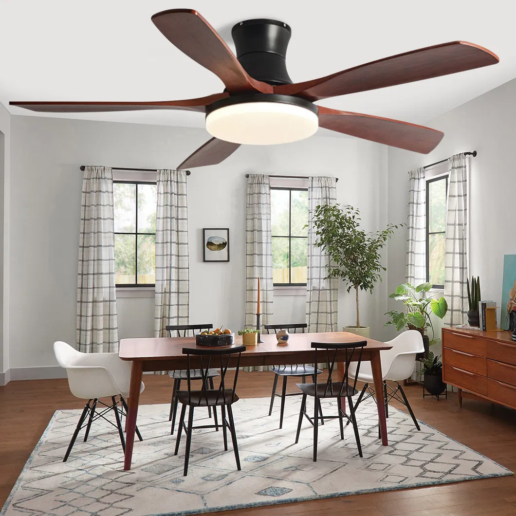 Solid Wood Blades Remote Control 3 Color Ceiling Fan with LED Light