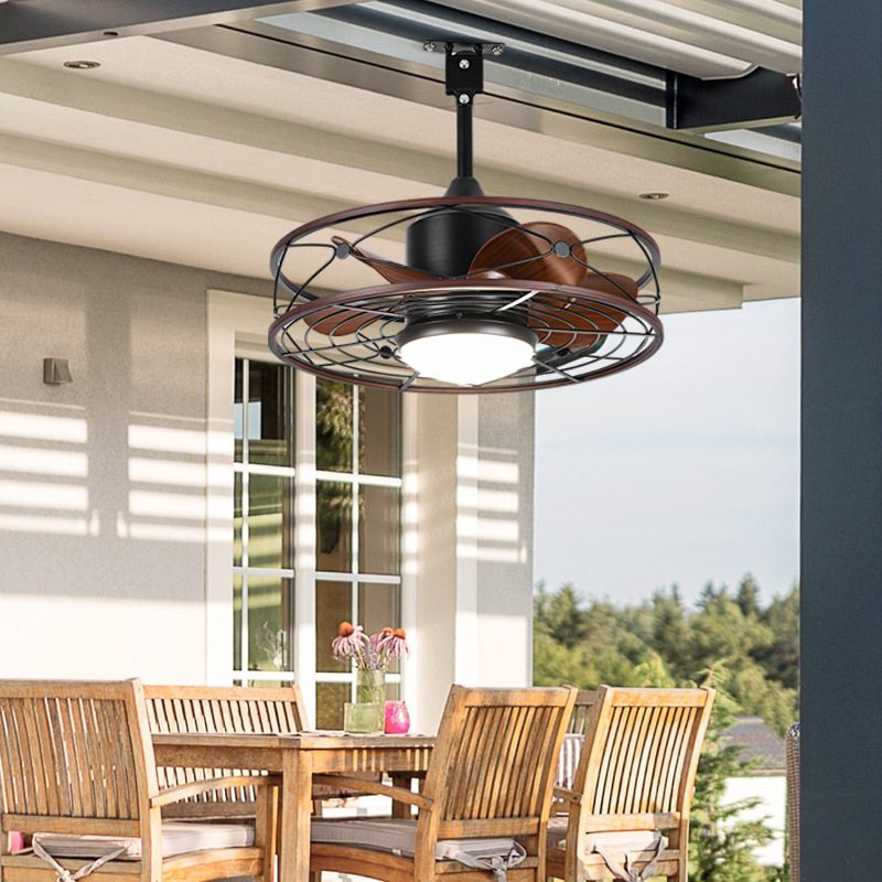 Zhongshan Ceiling Fan Lamp Agi32 Layout Pastoral Design Remote Control Waterproof Outdoor Use Simple Wind Mute Big Wind