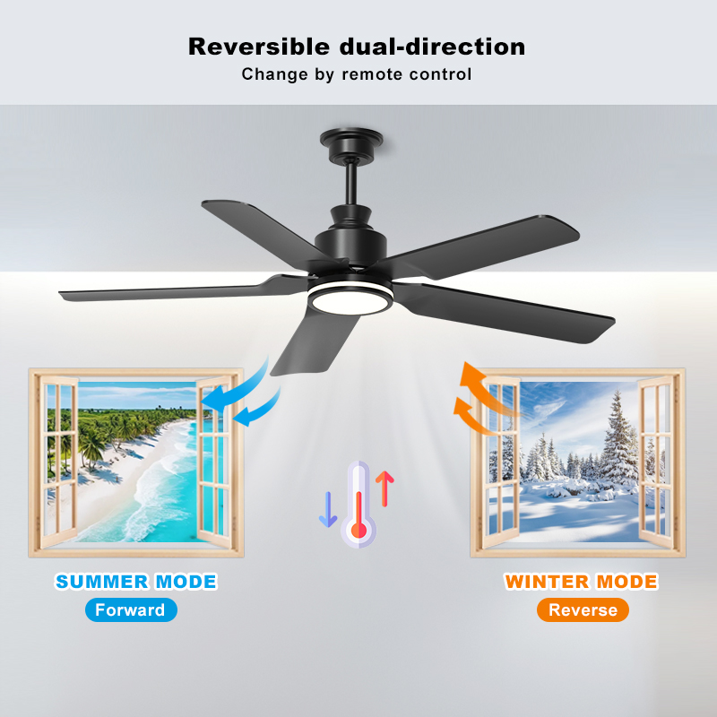 New Design 52 Inch 5 ABS Blades Remote Control Decorative Modern Led Ceiling Fans with Light for Home