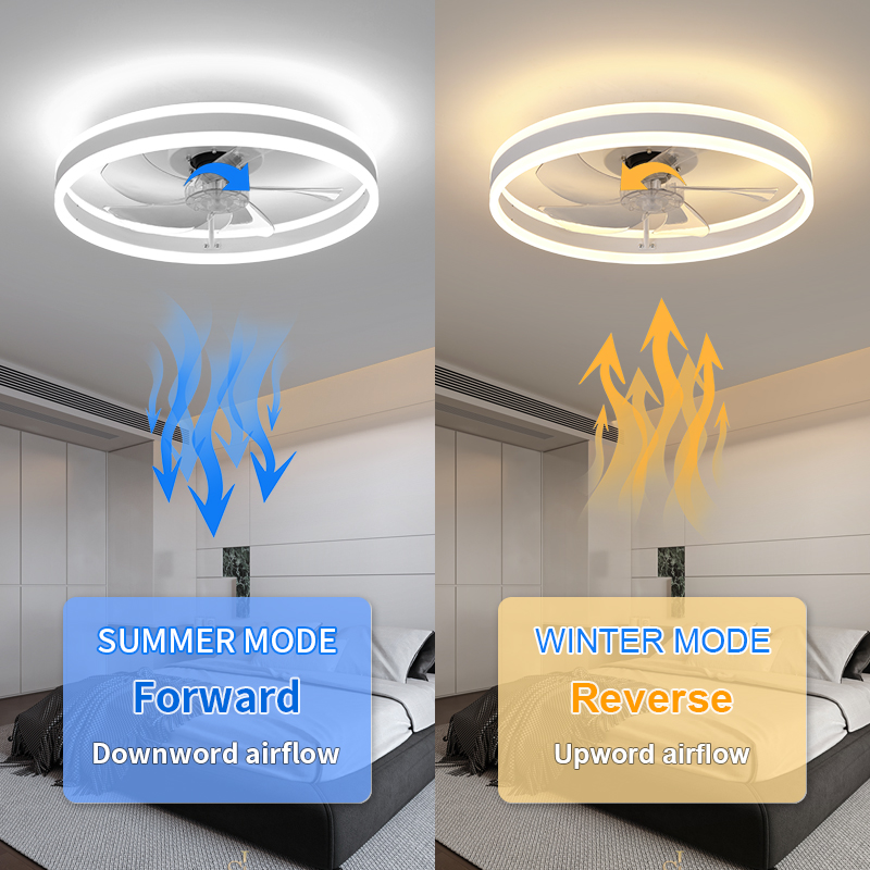 Modern Minimalist Metal Ceiling Fan LED Light Smart APP Control Ultra-Quiet Reversible DC Motor Flush Mount Bedroom 5 Blades