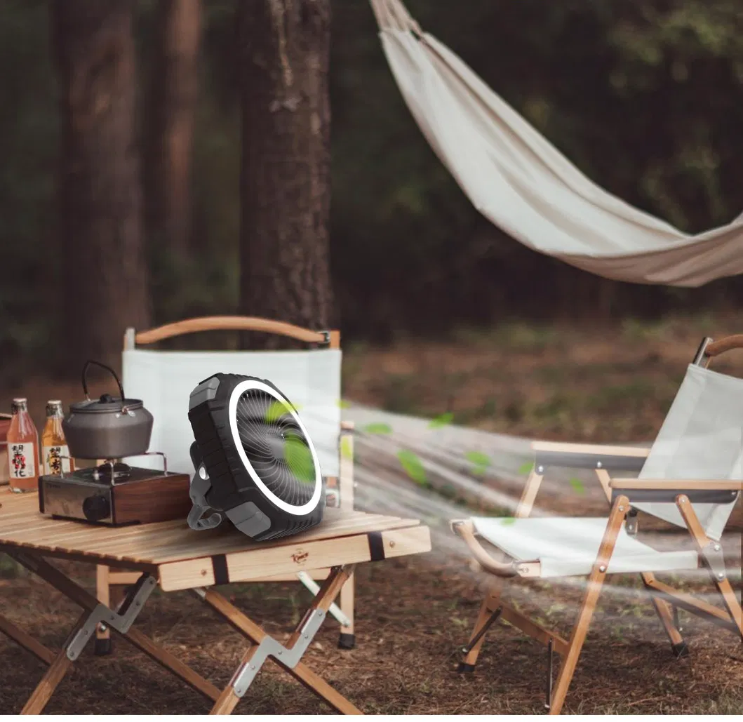 Rechargeable Mini Table Ceiling Outdoor Battery Powered Hanging Fan for Traveling Camping Tent with LED Light