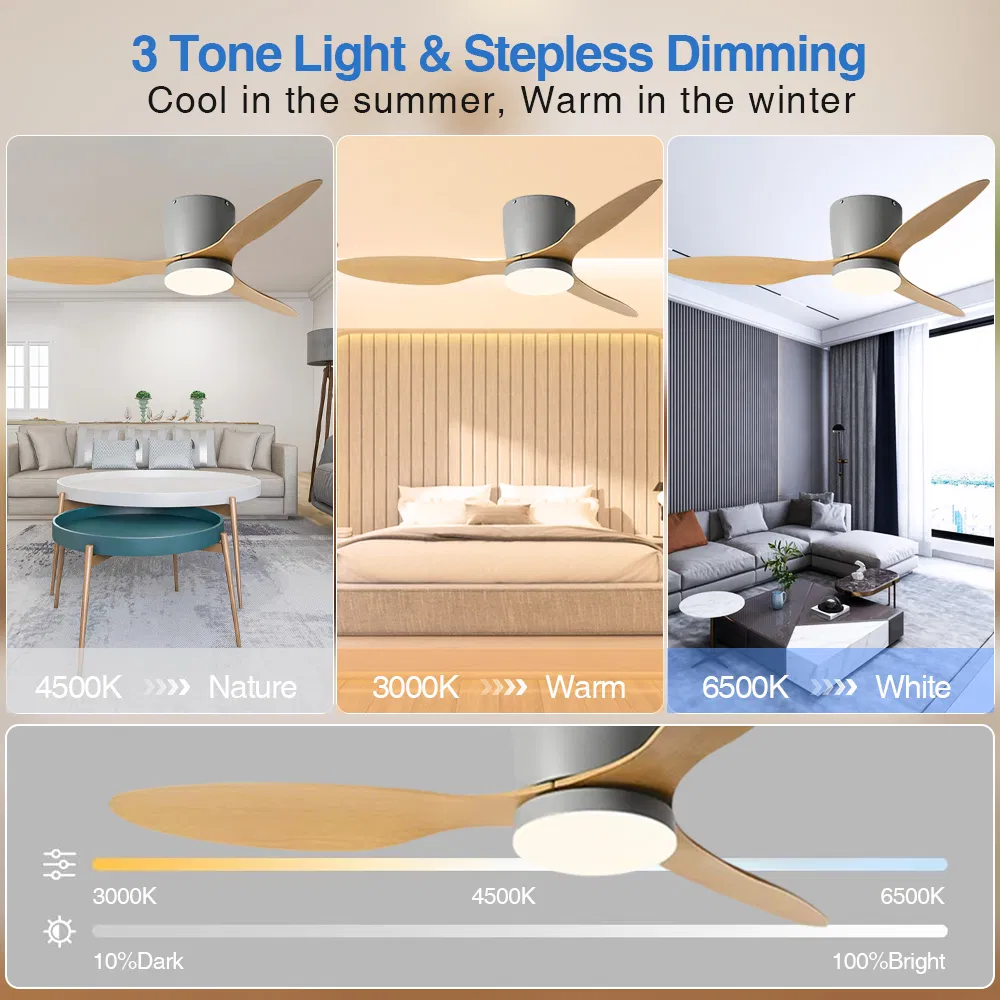 Hot Sell 52 Inch Flush Mount Ceiling Fan Indoor Use with Integrated Light Fan
