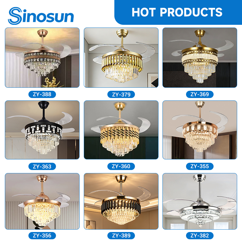 Energy-saving Modern Indoor 42 Inch 3-Color Temperature Dimmable Mute Invisible Crystal Ceiling Fan With Led Light and Remote