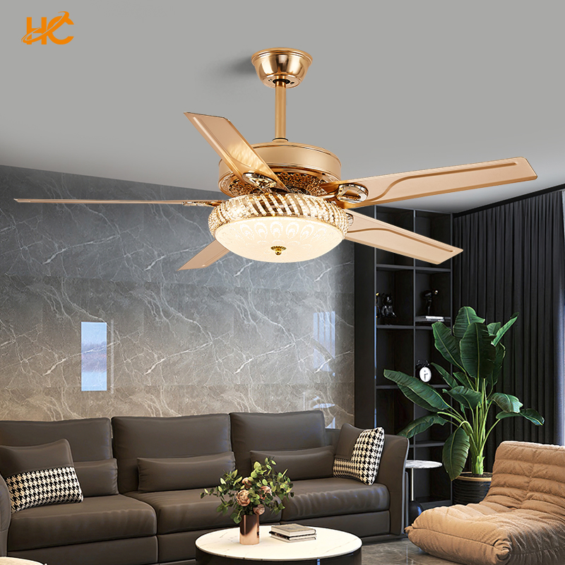 Low Profile Outdoor 5blades Golden DC Motor Silent Ceiling Fan with Light