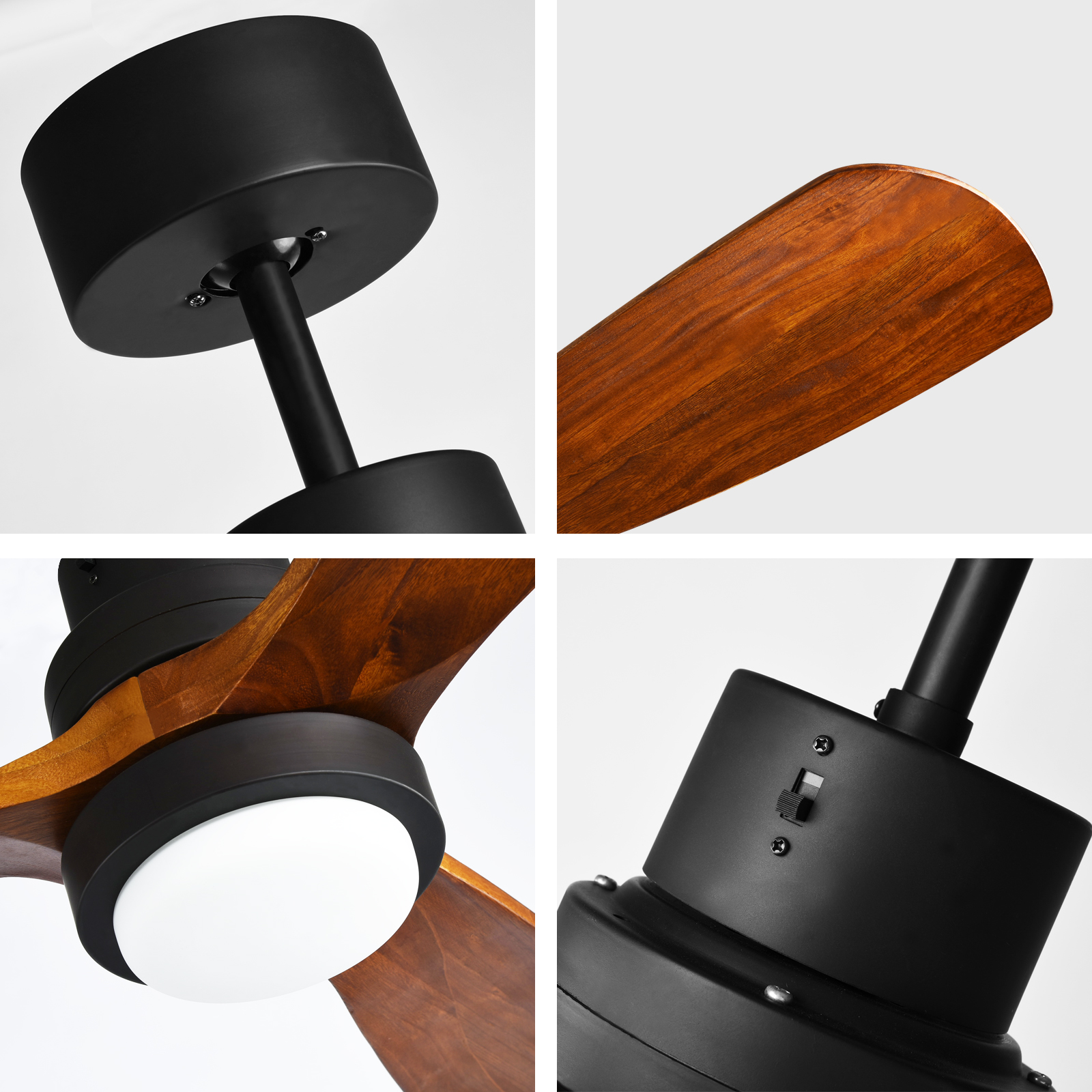OEM ODM 52 Inch Fans Lamp Metal 3 Solid Wooden Blade Led Remote Control Nordic Modern LED Ceiling Fan With Light