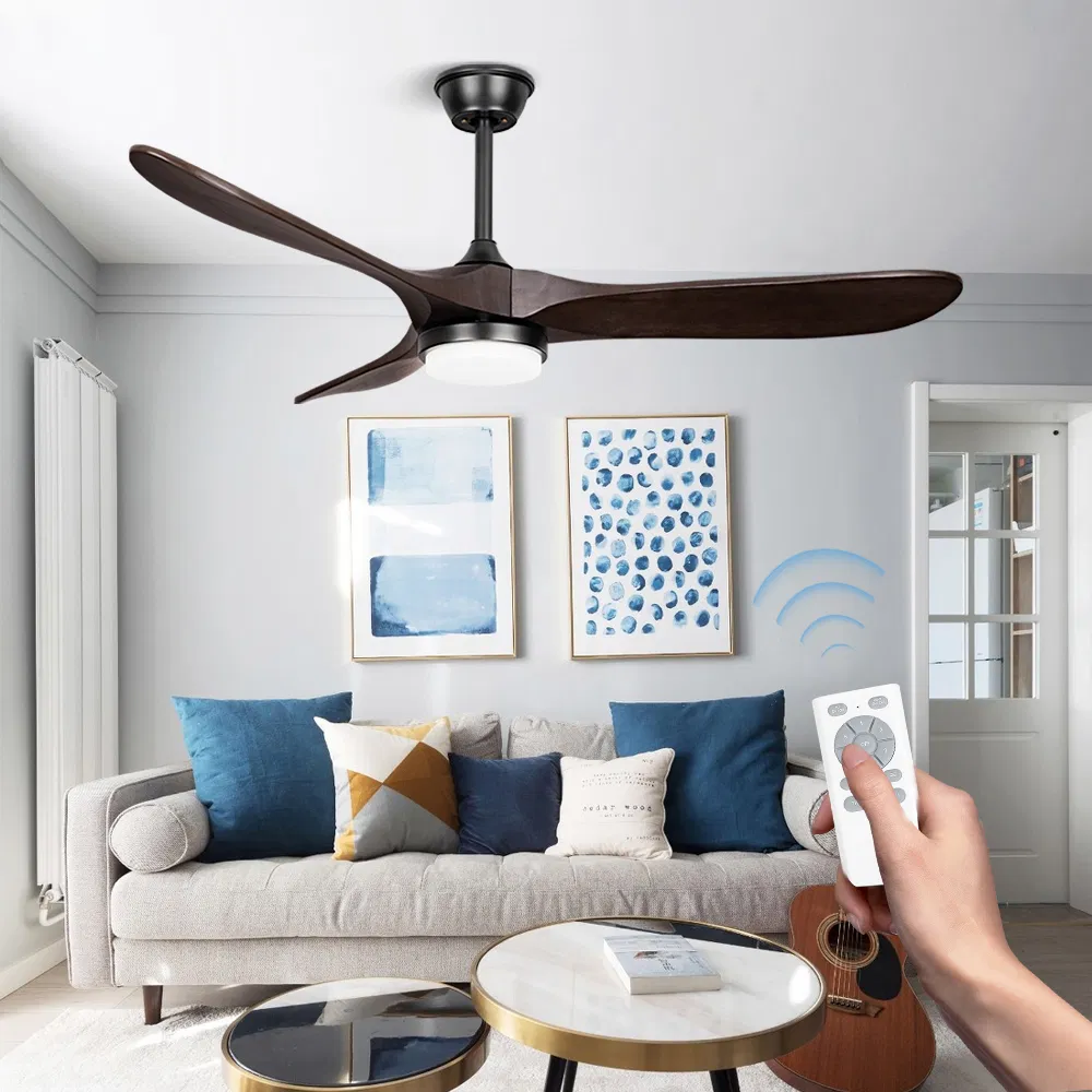 52 Inches Solid Wood 3 Blades Remote Control Ceiling Fan with Light