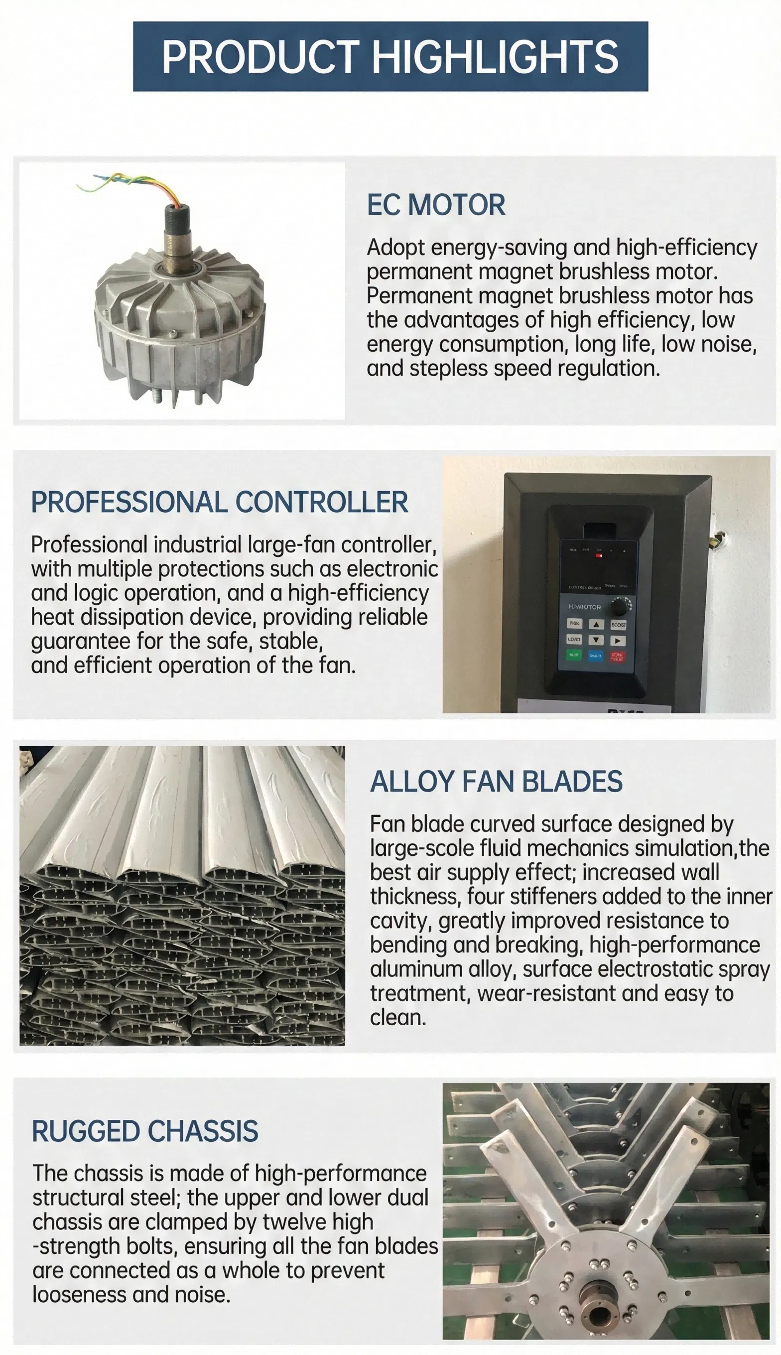 Heavy Duty Large Commercial Giant Big Air Low Noise Ventilation Cooling Fan Detail Spec