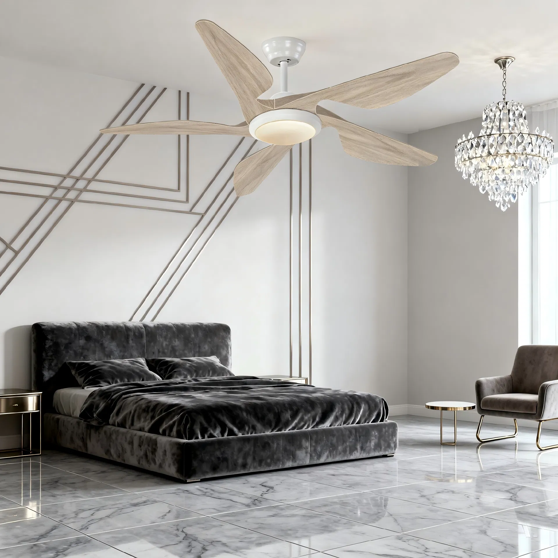 Smart Modern Ceiling Fan 52 Inch 5 Blade Powerful Fan with Remote Control