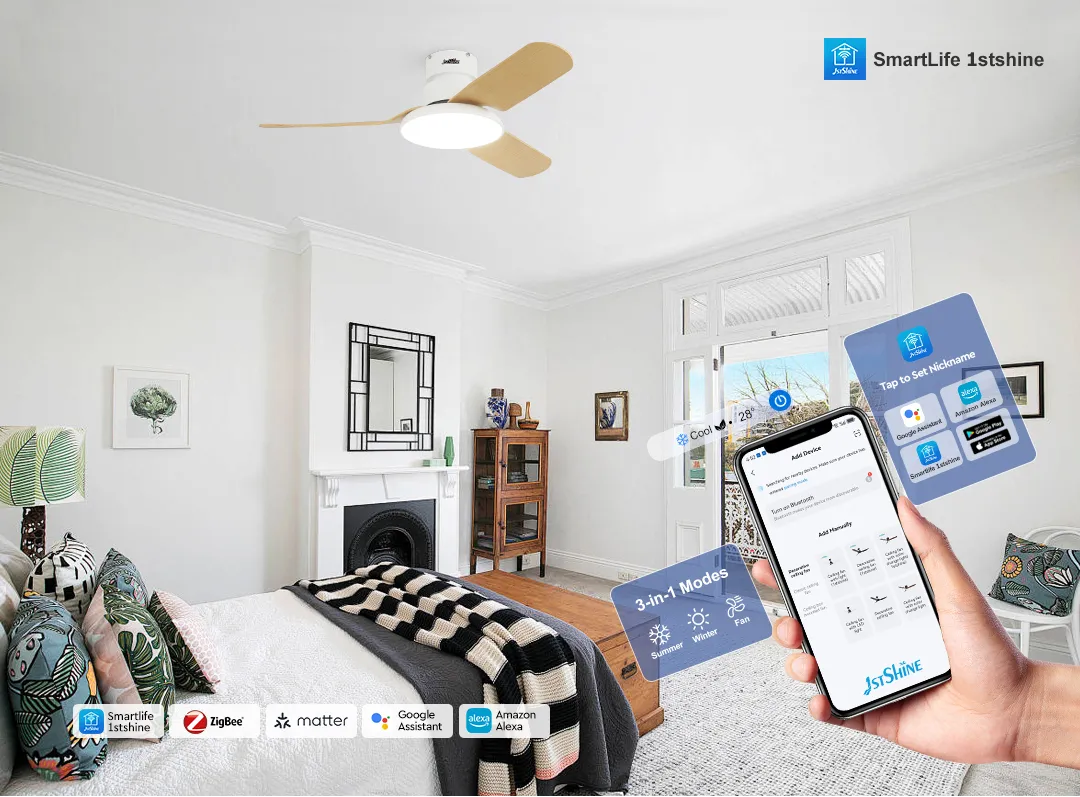 Plastic Ceiling Fan Light Low Profile Quiet LED Ceiling Fan with Light and Remote Control
