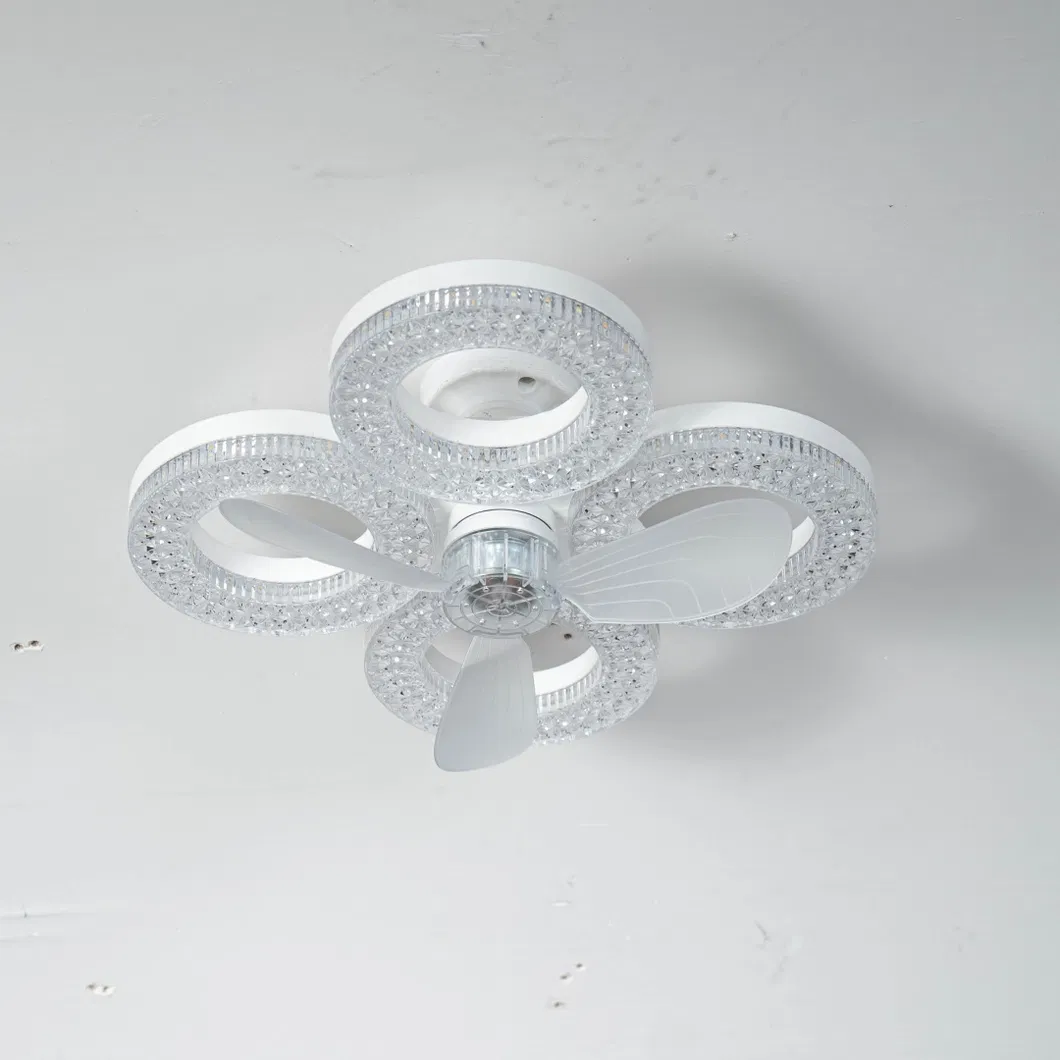 Modern Crystal Flush Mount Ceiling Fan with Quiet Dimmable LED Light