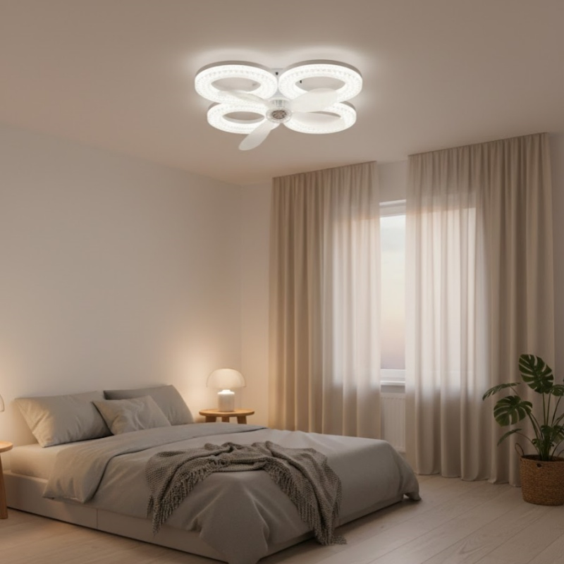 Modern Crystal Flush Mount Ceiling Fan with Quiet Dimmable LED Light