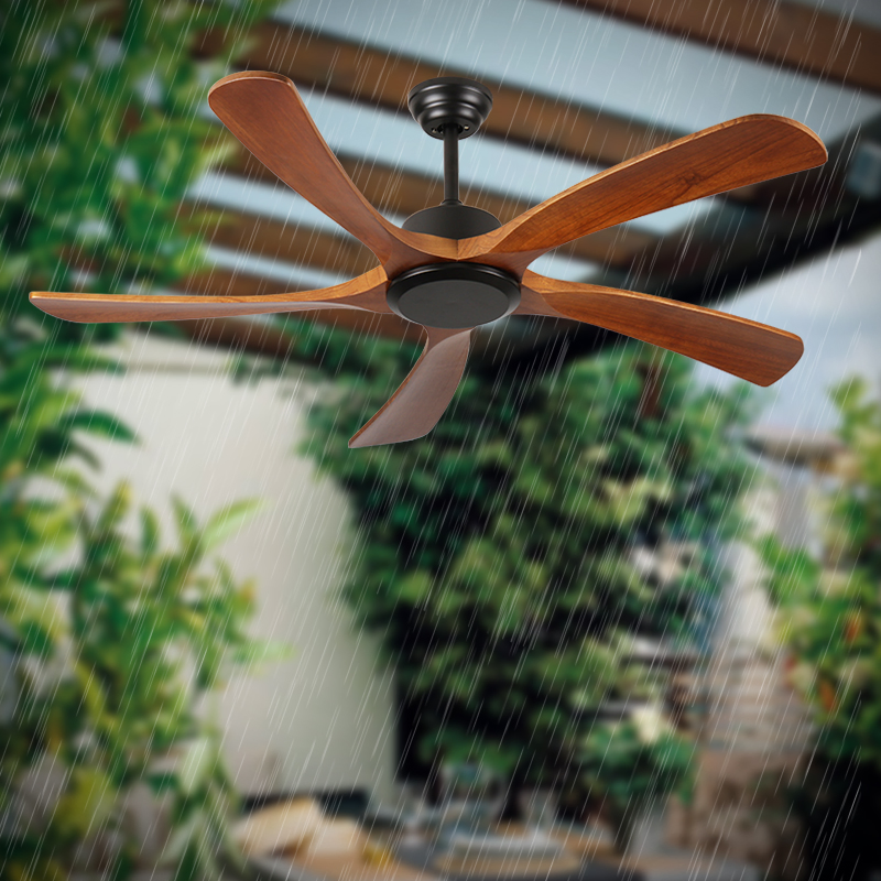 Solid Wood Ceiling Fan Without Lights Flush Mount Remote Control, Wood Blades Modern Outdoor Ceiling Fans No Light for Bedroom