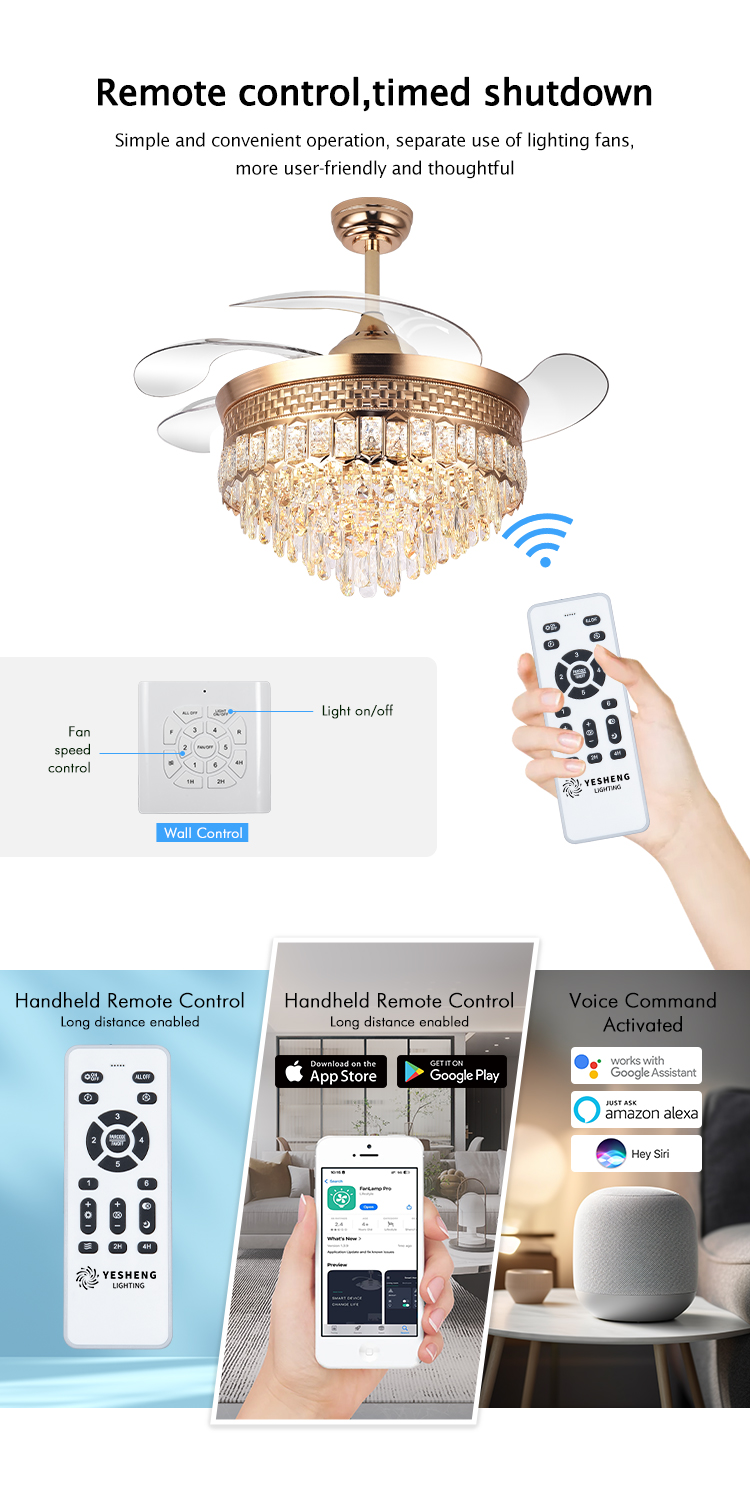 Y120 Luxury Bedroom Crystal Chandelier Ceiling Led Fan Light Luxury Ceiling Fan Led with Light Chandelier Ceiling Light and Fan