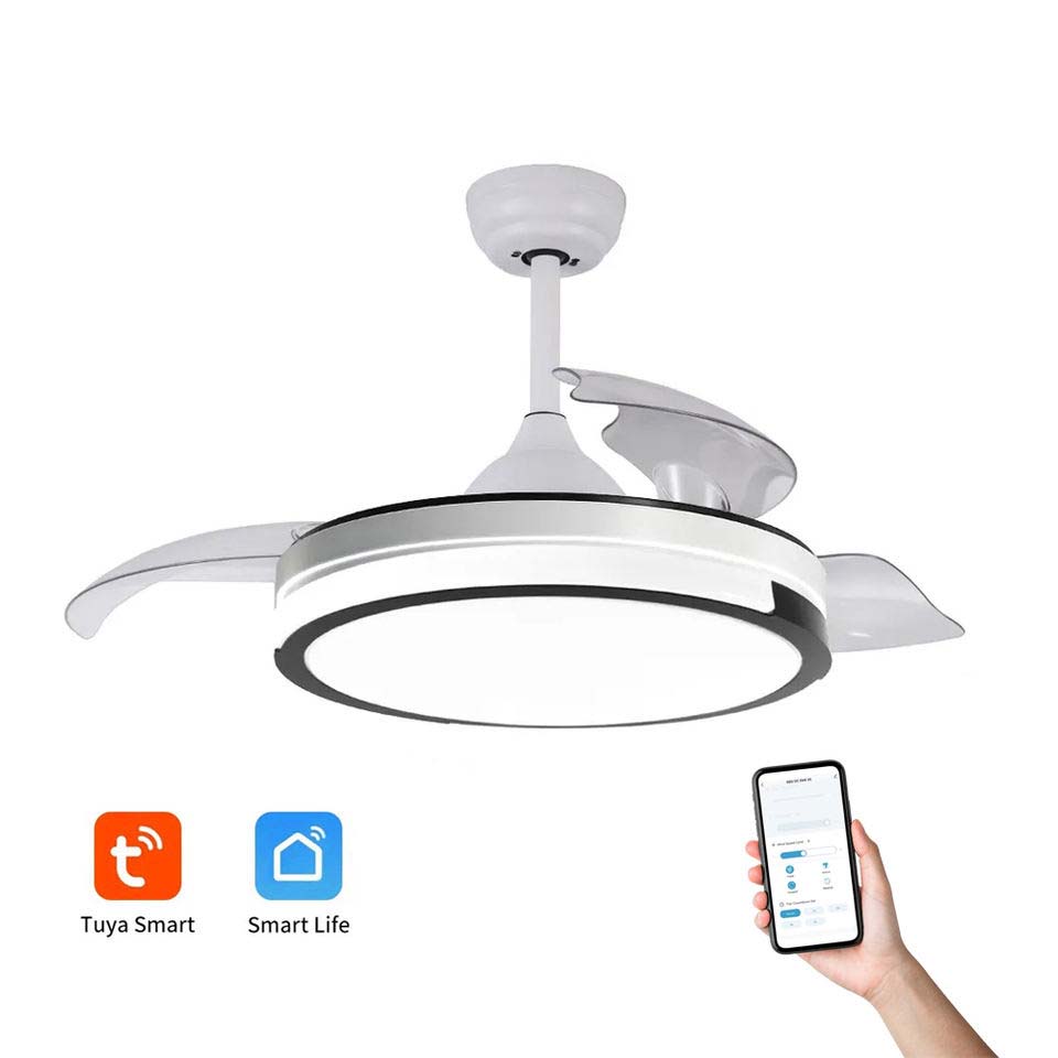 Modern 42-inch Decorative LED Ceiling Fan Light Invisible Ventilador De Techo Remote Control 3 Blades Iron Wood Material DC