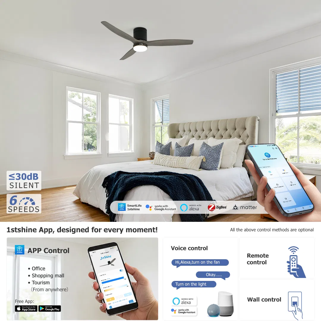 Ceiling Fan Flush Mount Low Ceiling Smart APP Control Ceiling Fan with Light