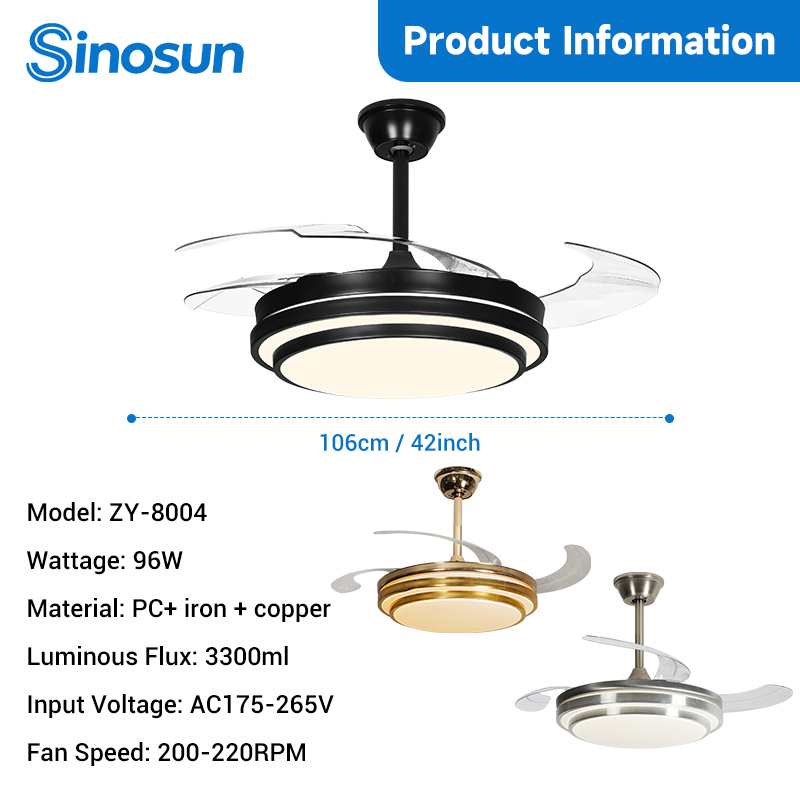 Top Selling Product Modern Indoor Decor 42 Inch 6 wind speed Adjustable Remote Control Led Invisible Ceiling Fan With Light