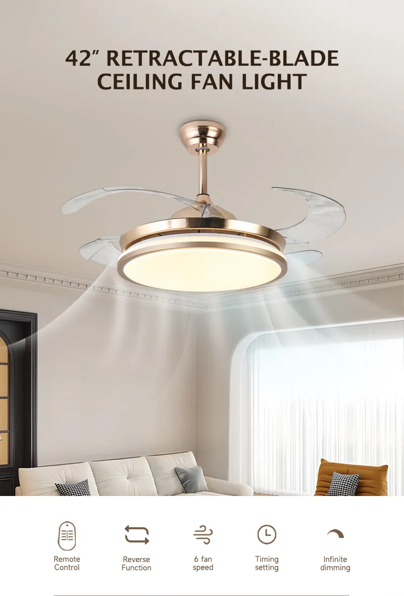 Chandelier Modern Pendant Lights Retractable Invisible LED Ceiling Fan Light with LED Light and Remote Control