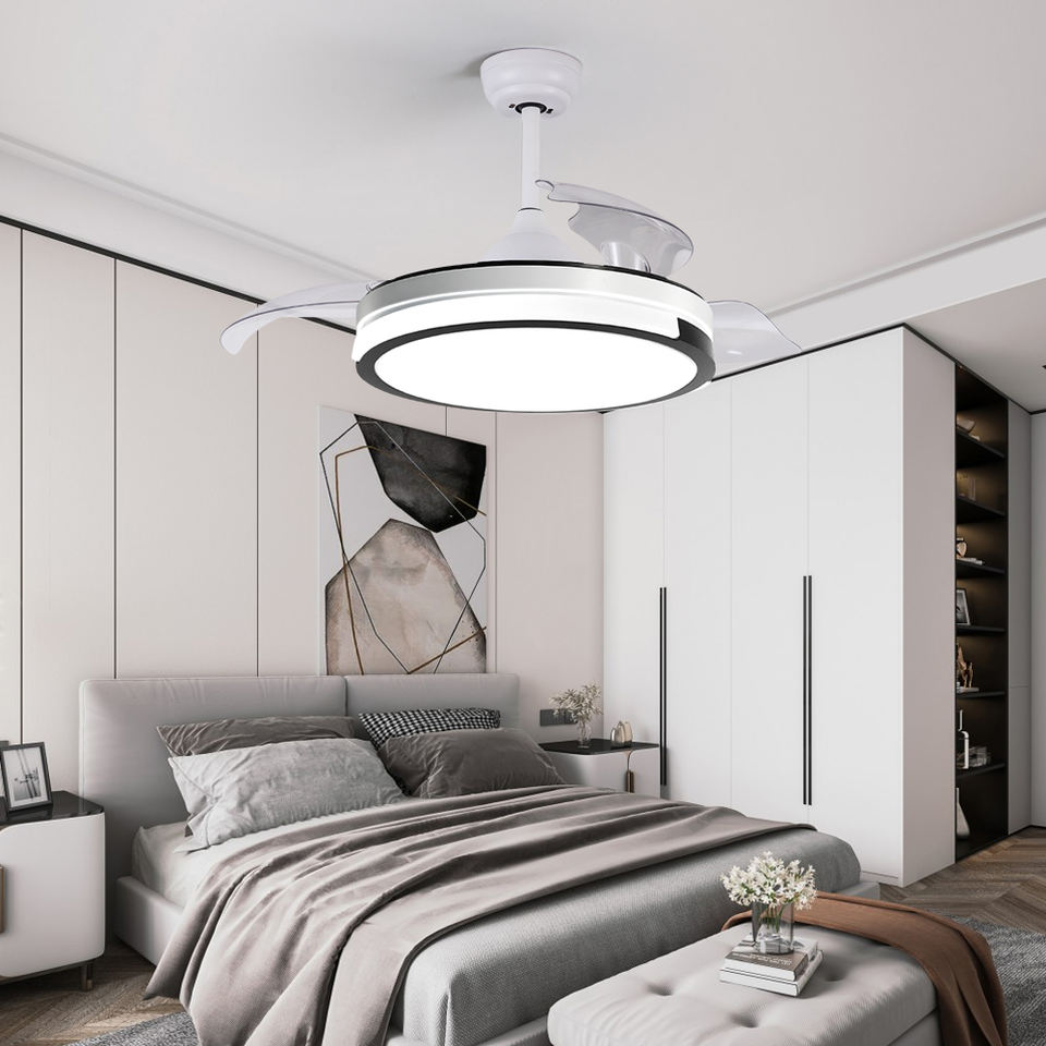 Modern 42-inch Decorative LED Ceiling Fan Light Invisible Ventilador De Techo Remote Control 3 Blades Iron Wood Material DC