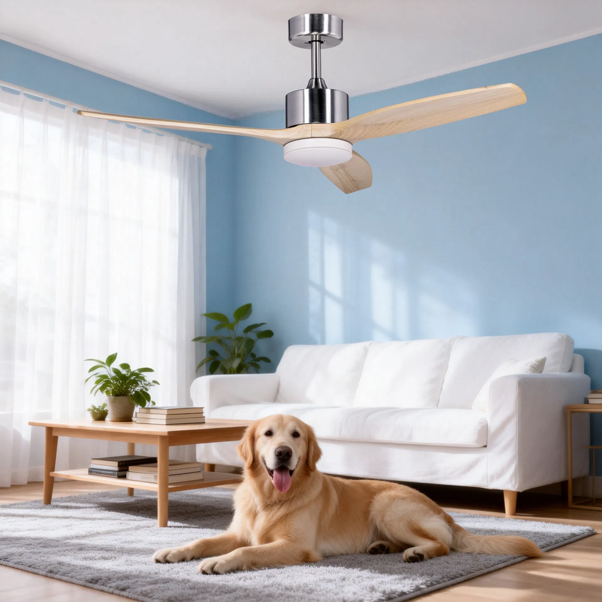 3 Solid Wood Blades LED Light DC Ceiling Cooling Fan installation