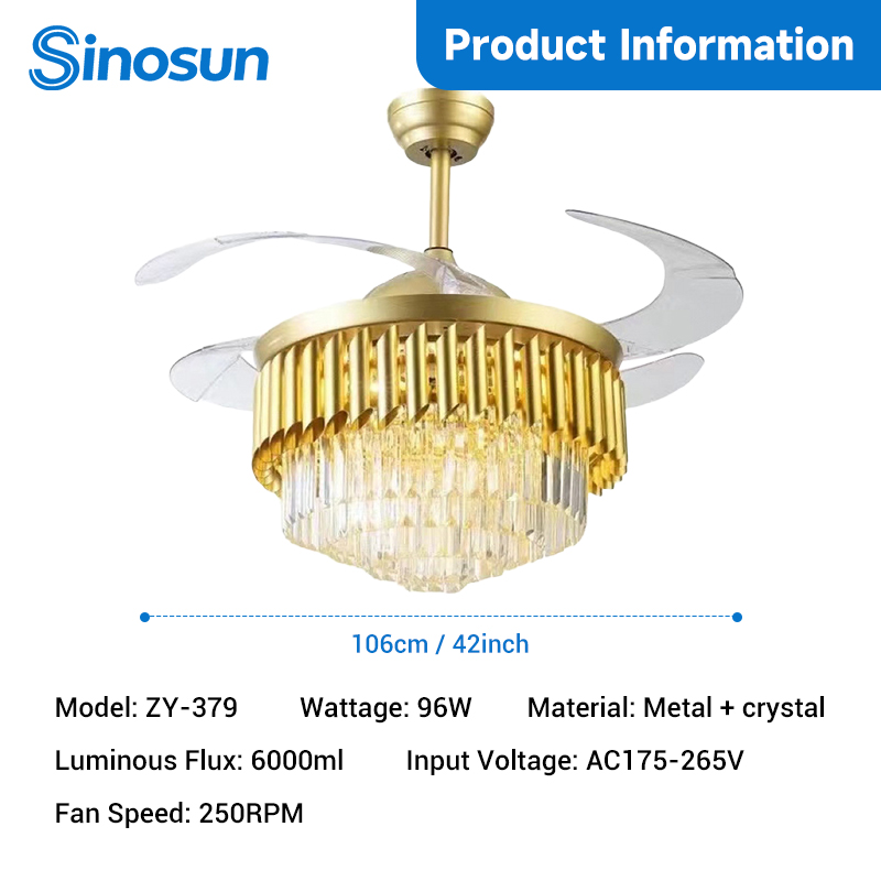 Easy Install Modern Indoor Home Bedroom 42 Inch Reversible Motor Luxury Mute Led Crystal Ceiling Fan Light with Remote Control