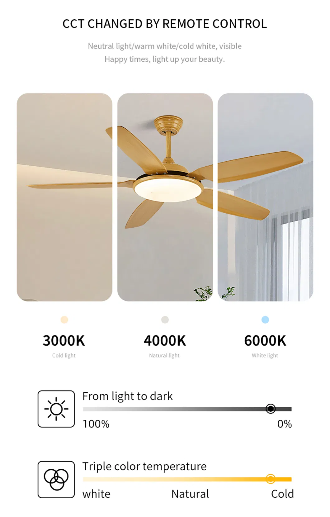 White Color Low Profile Remote Control High Quality Ceiling Fan Light