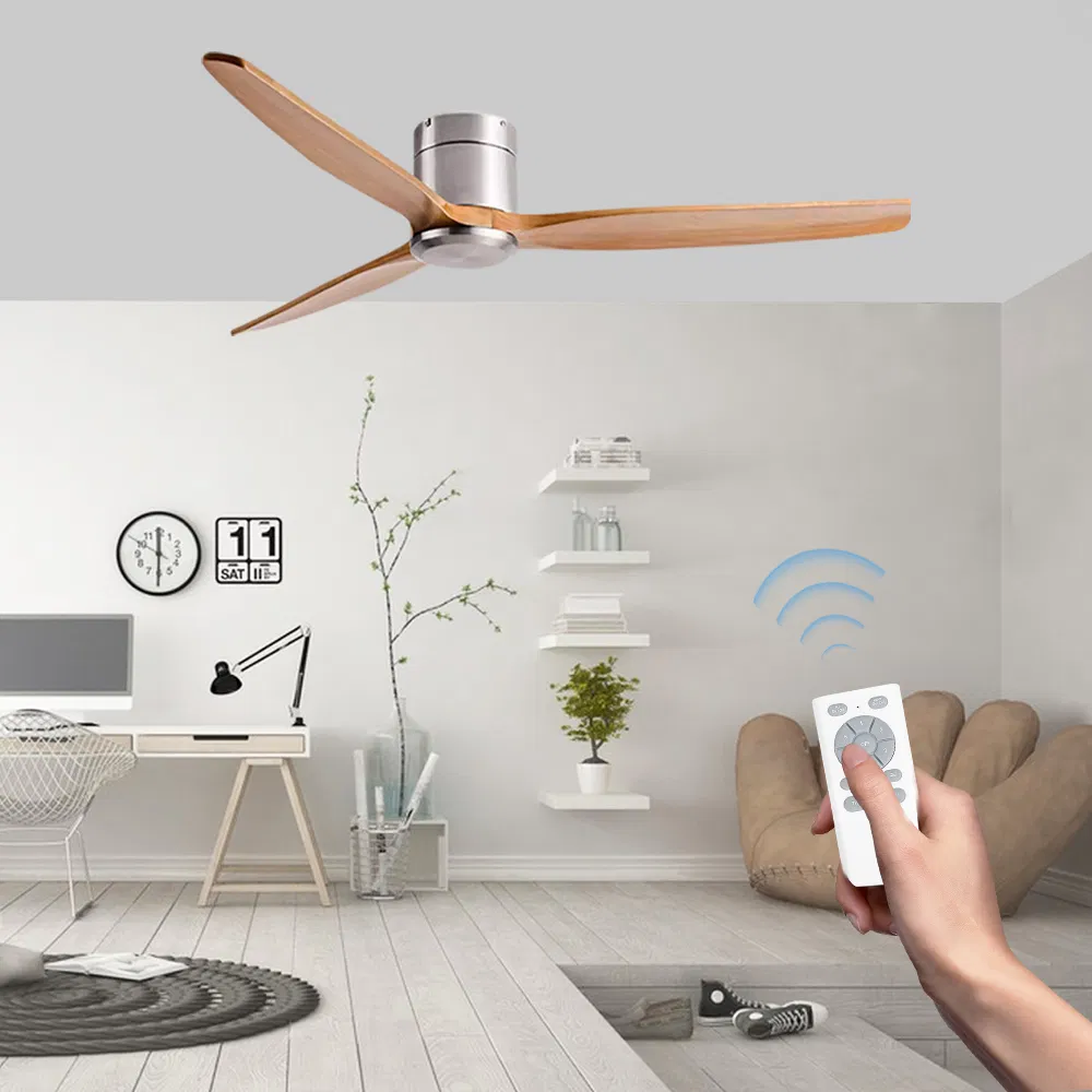Solid Wood Ceiling Fan Brushed Nickel Luxury Chrome Finish 52 Inch Ceiling Fan with 3 Blade