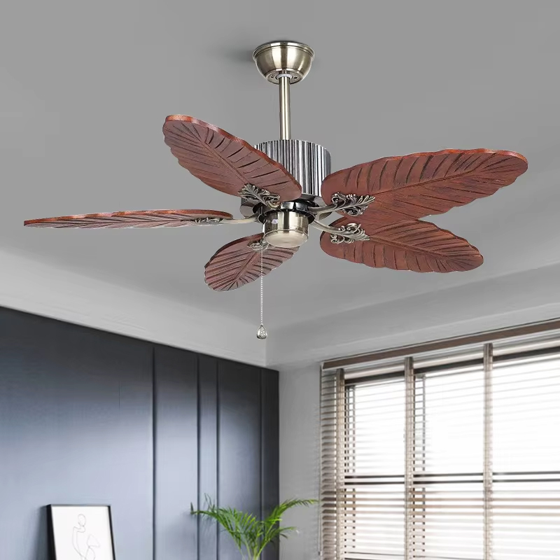 C149 New Creative Ceiling Fan Wood Large 5 Blade Ceiling Fan 48 52 Inch Without Light Retro Style Vintage LED Ceiling Fan