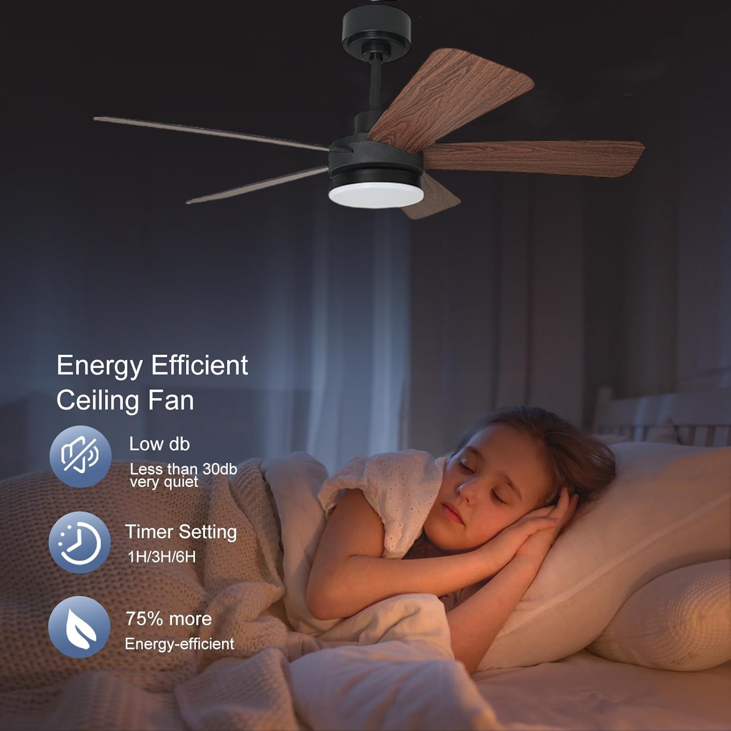 Modern Style Big Ceiling Fan With Light 3 Colors Dimmable LED 6 Speeds Reversible DC Motor 5 Straight Blades Indoor Fan Light