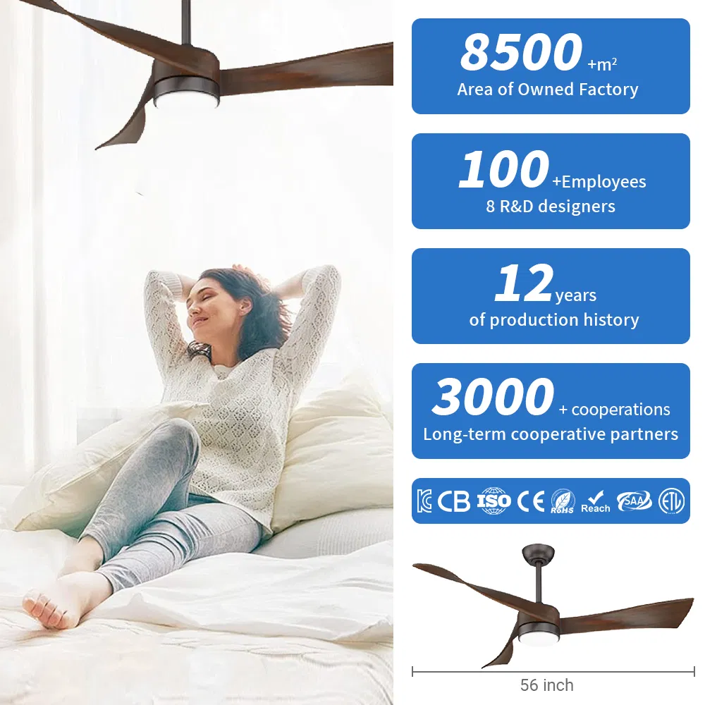 56-Inch ABS Ceiling Fans Remote Control &amp; Lights, 5 Dark Wood Blades, Quiet Ceiling Fan for Living Room, Bedroom, Office, Dining Room, Patio.