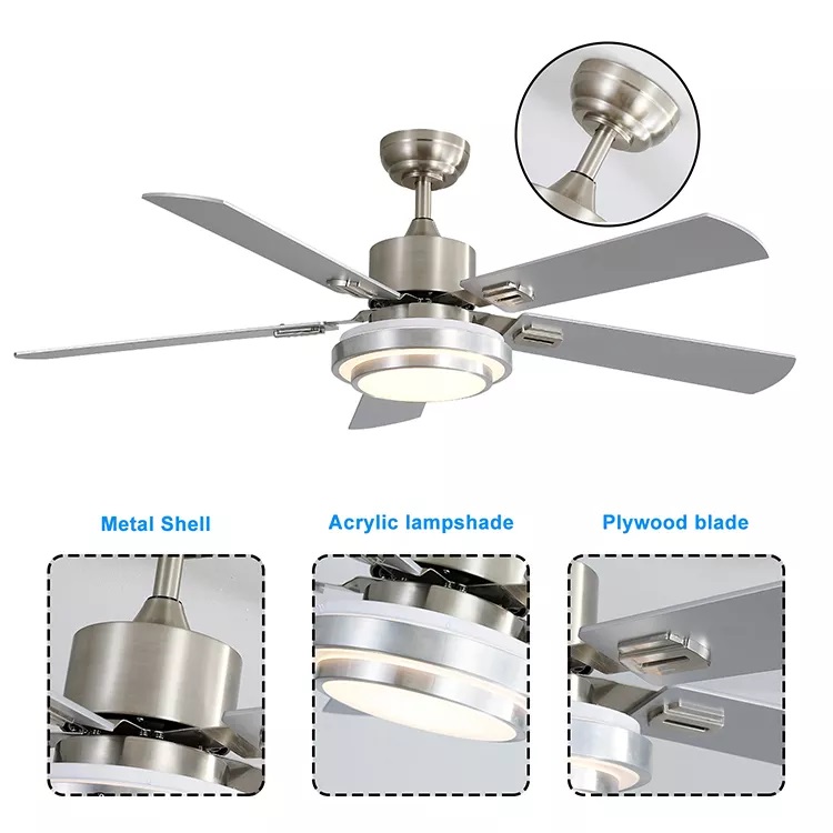 Popular Styles Decorative Indoor 52 Inch 5 Blades Reversible Motor Modern Led Ceiling Fan With Light