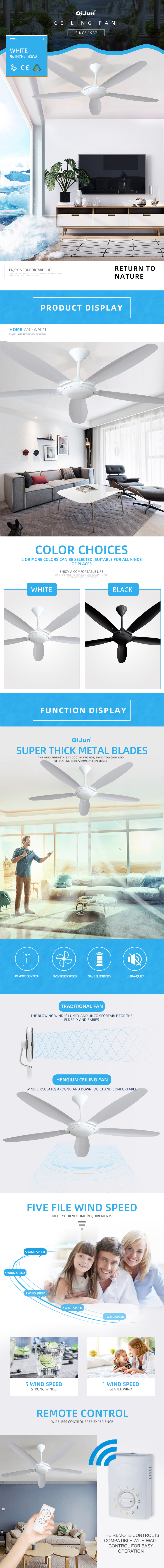 Modern Industrial Ceiling Fan CB Approved Copper Motor 5 Metal Blades with Remote Control or Regulator Control Fans