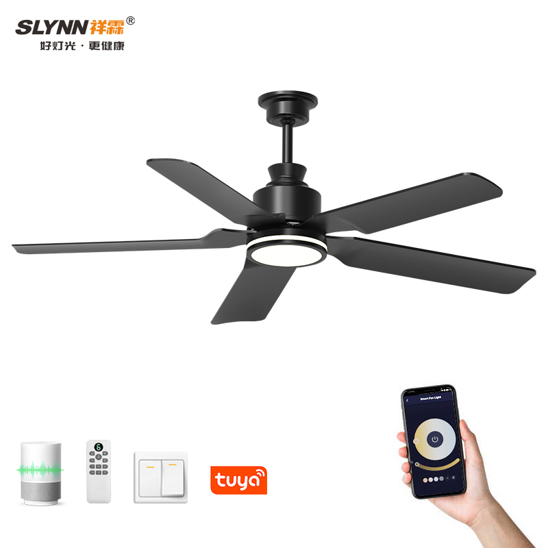 New Design 52 Inch 5 ABS Blades Remote Control Decorative Modern Led Ceiling Fans with Light for Home