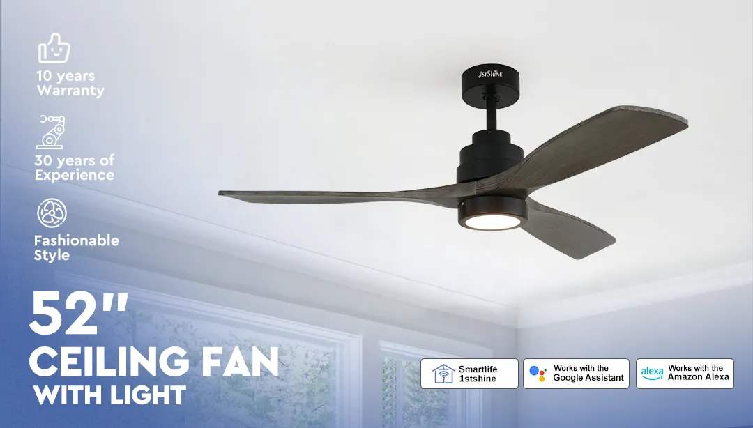 Ceiling Fan with Lamp Energy Saving DC Motor 3 Wood Blades Cooling LED Ceiling Fan Light
