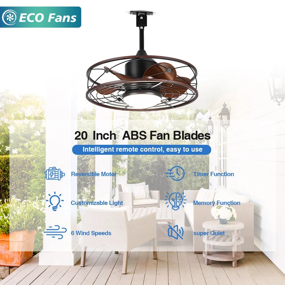 Ceiling Fans with Lights, 20 Inch Waterproof Ceiling Fan with Light and Remote, Reversible DC Motor, , Dimmable, for Balcony