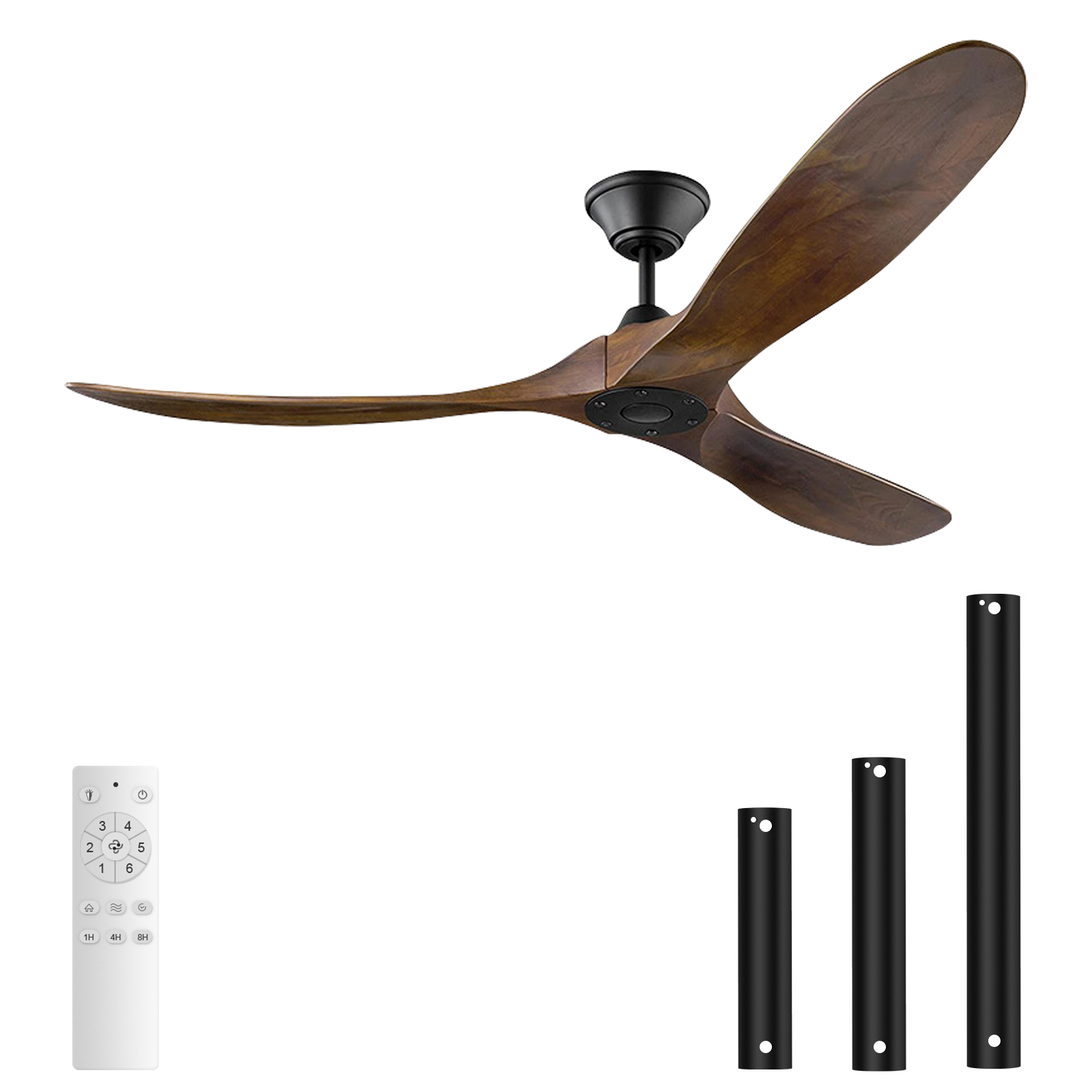 52" High Airflow Outdoor DC Motor Wooden Blade Reversible Ceiling Fan with Remote Control Electric Hotel Use No Light